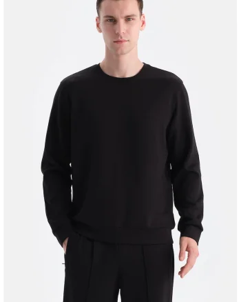 Bluza de trening cu decolteu la baza gatului si model uni, Negru
