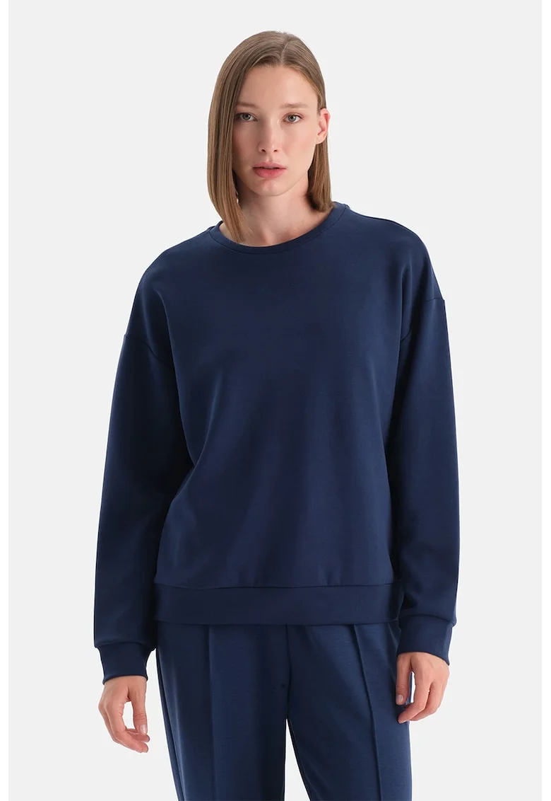 Bluza de trening din amestec de modal cu maneci cazute, Bleumarin