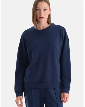 Bluza de trening din amestec de modal cu maneci cazute, Bleumarin