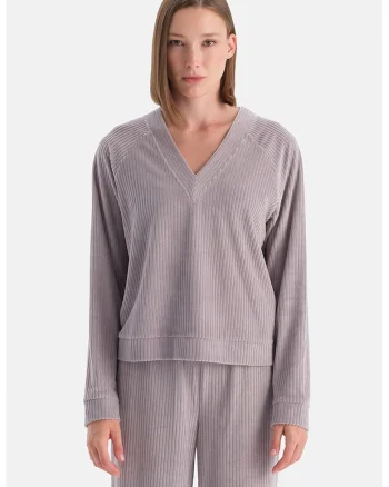 Bluza de trening cu decolteu in V si maneci raglan, Violet prafuit