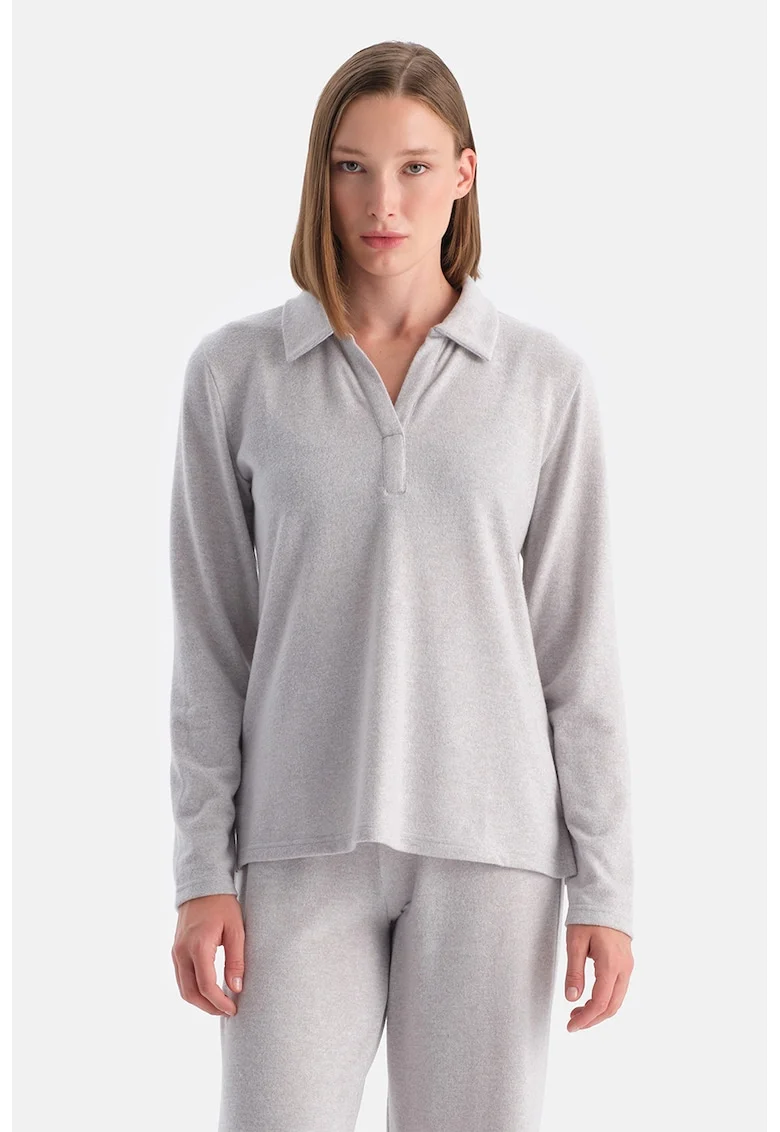 Bluza de trening polo cu maneci cazute, Gri deschis melange