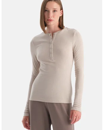 Bluza din amestec de modal cu fenta cu nasturi, Maro nisip
