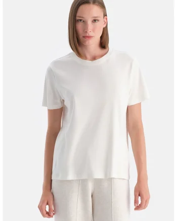 Tricou din bumbac cu decolteu la baza gatului, Alb murdar