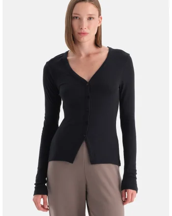 Bluza slim fit cu decolteu in V, Negru