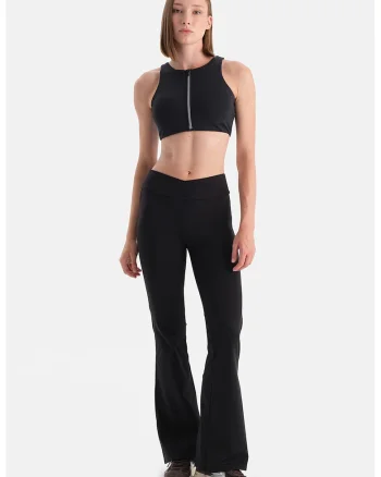 Colanti cu talie medie si model uni, Negru