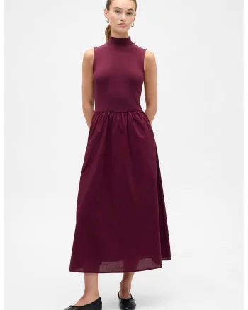 Rochie fara maneci cu guler scurt, Visiniu