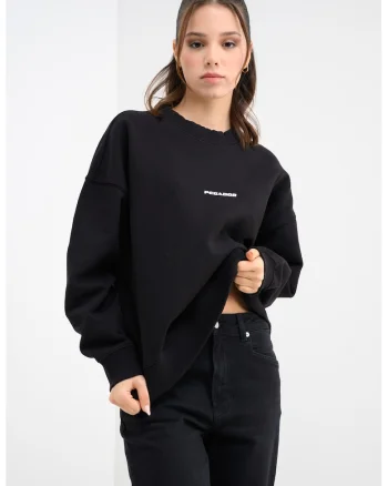 Bluza de trening supradimensionata cu maneci cazute, Negru