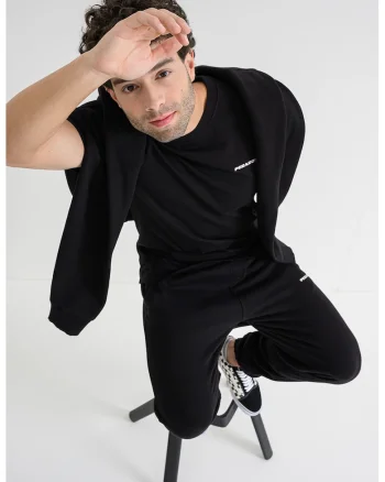 Tricou regular-fit cu logo discret, Negru/Alb optic