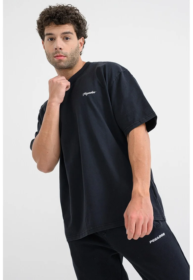 Tricou din bumbac cu imprimeu logo pe partea din spate, Gri deschis/Albastru inchis/Negru stins
