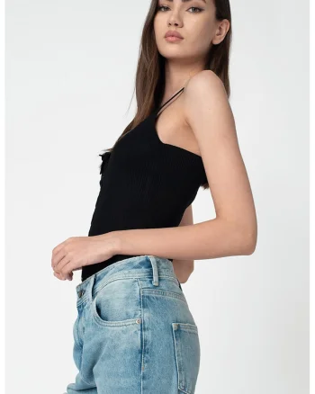 Top cu striatii si snururi Donna, Negru