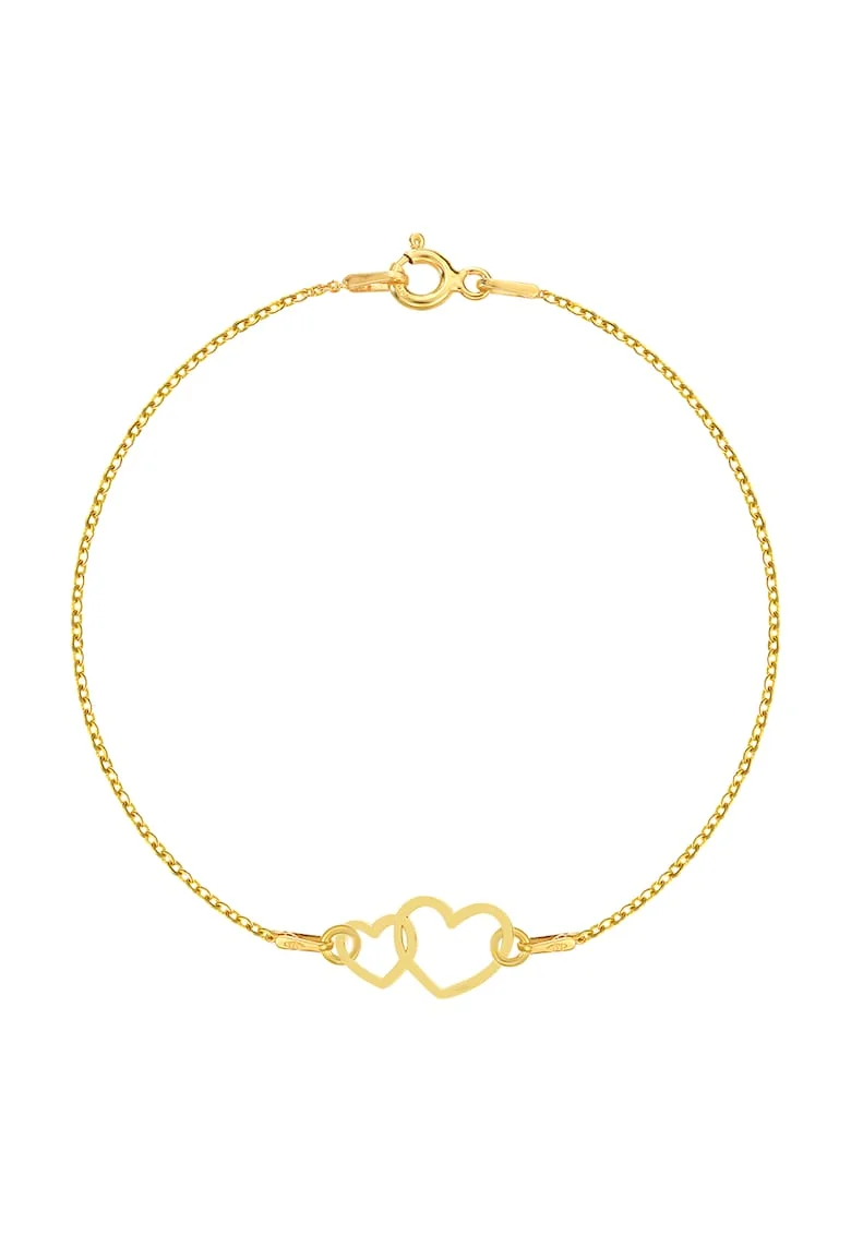Bratara Aur 375 - 9K cu charm double heart-inima dubla, 18-19 CM