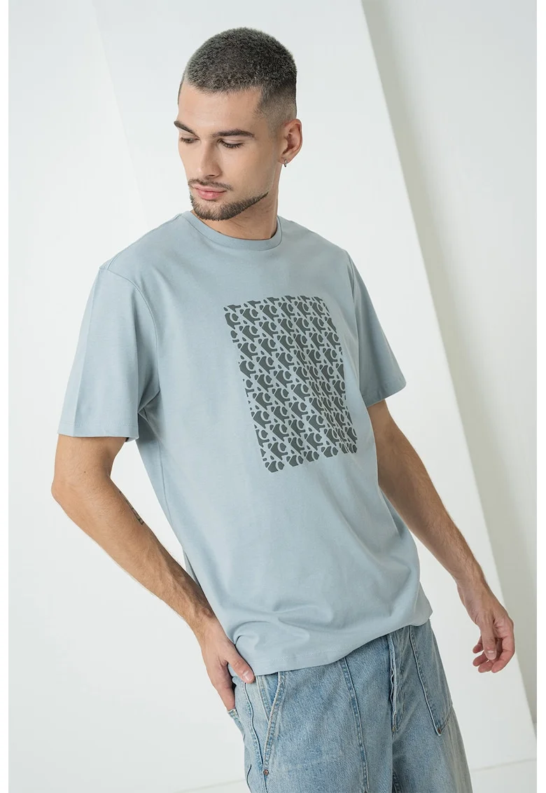Tricou lejer din bumbac cu monograma, Gri deschis/Gri inchis