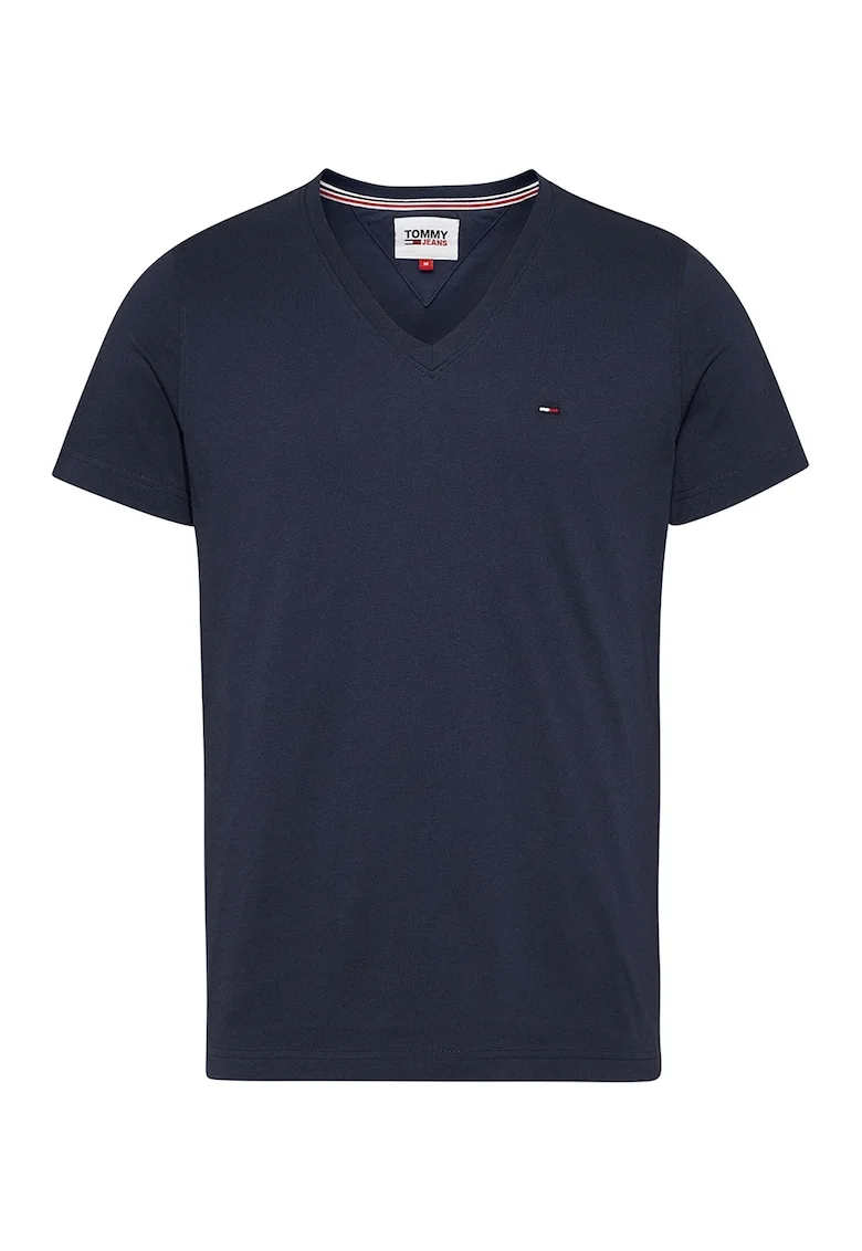 Tricou de bumbac organic cu decolteu in V, Albastru ultramarin