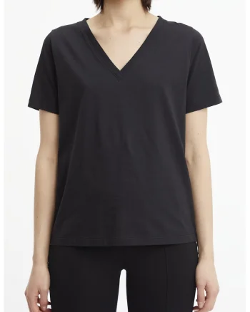 Tricou din bumbac cu decolteu in V, Negru