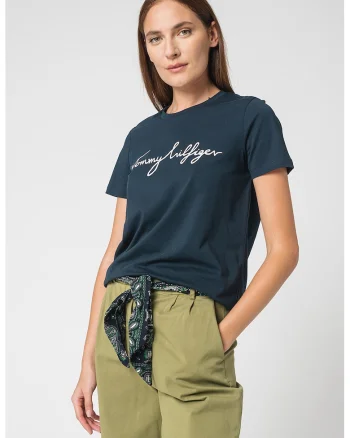 Tricou din bumbac organic cu imprimeu logo Heritage, Bleumarin