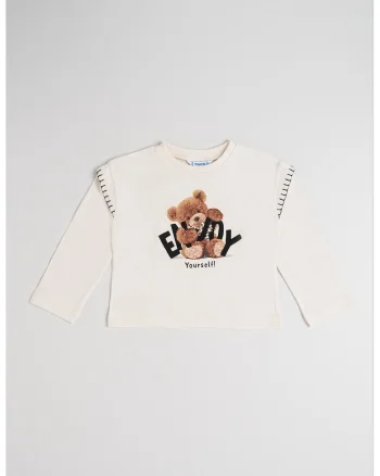 Bluza de bumbac cu model grafic, Alb fildes/Maro