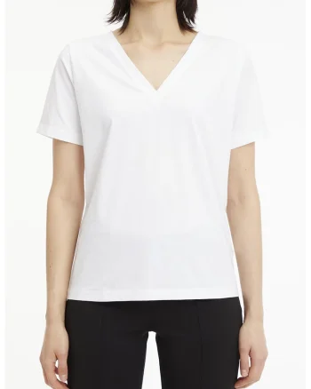 Tricou din bumbac cu decolteu in V, Alb optic