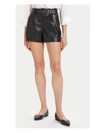 Pantaloni scurti,  negru, 100% imitatie de piele