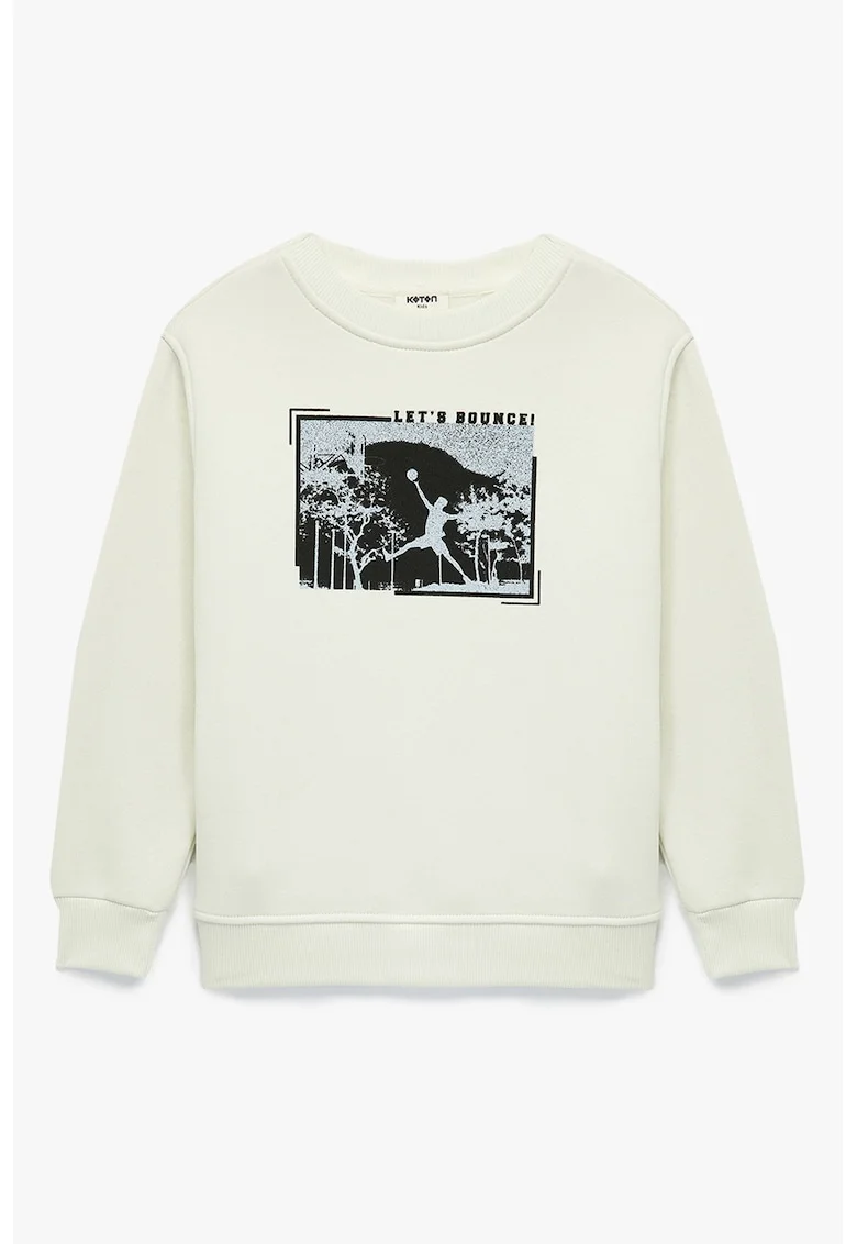 Bluza de trening cu imprimeu de baschet, Alb fildes/Negru