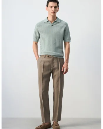 Pantaloni din amestec de modal cu pensa, Bej inchis