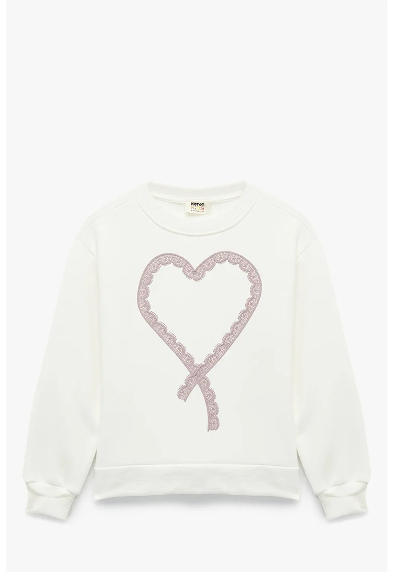Bluza de trening cu model inima, Alb fildes/Roz prafuit