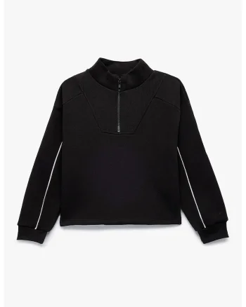 Bluza de trening cu fenta cu fermoar, Negru