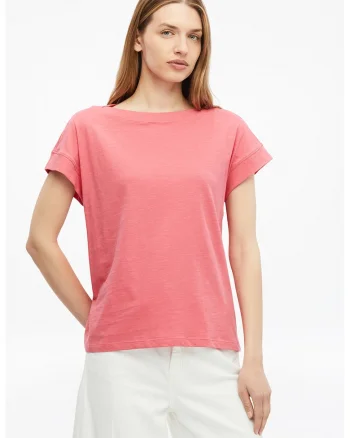 Tricou cu decolteu barcuta, Roz deschis
