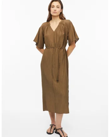 Rochie midi dreapta cu cordon subtire, Verde masliniu