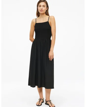 Rochie midi evazata cu decolteu patrat, Negru
