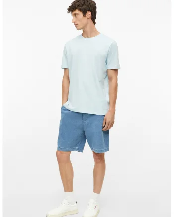 Tricou de bumbac cu decolteu la baza gatului, Albastru pastel