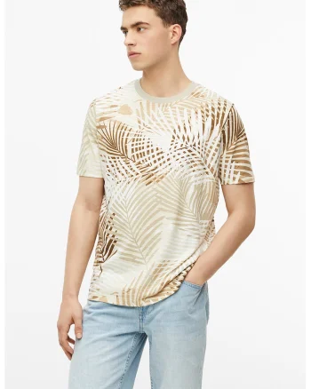 Tricou de bumbac cu model, Maro taupe deschis/Bej deschis