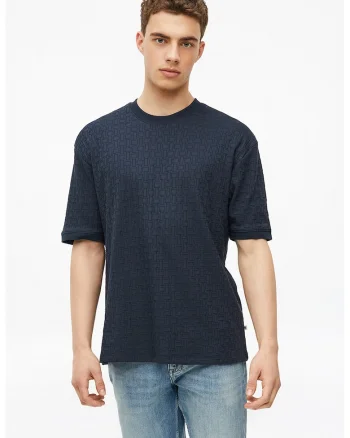 Tricou din amestec de bumbac cu model geometric, Bleumarin