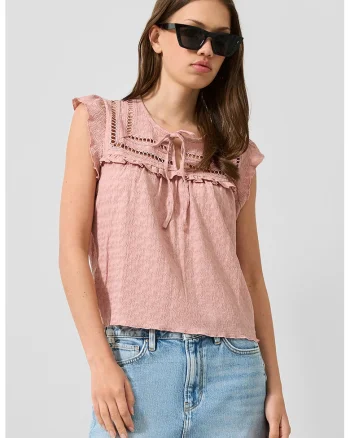 Bluza fara maneci cu volane, Nude rose