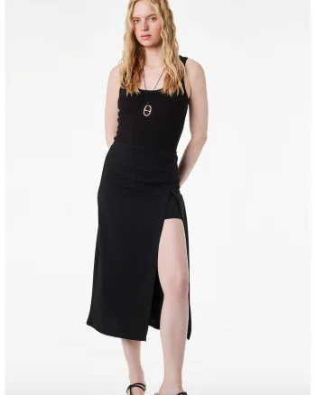 Fusta midi cu slit lateral, Negru