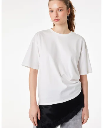 Tricou din bumbac cu aplicatii cu paiete, Alb