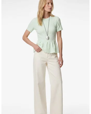 Bluza slim fit cu terminatie cu peplum, Verde pal