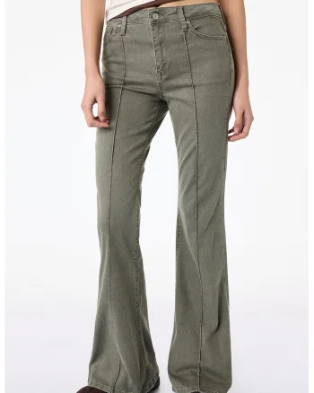 Blugi cu croiala bootcut, talie medie si cusaturi decorative, Kaki