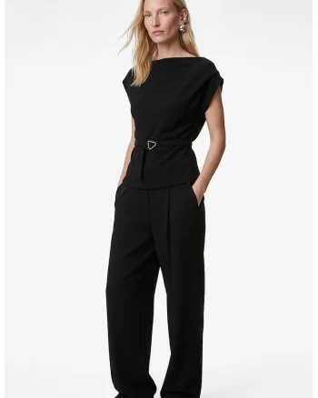 Bluza slim fit cu decolteu barcuta, Negru