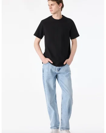 Tricou regular fit cu model uni, Negru
