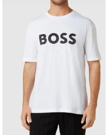 Tricou cu imprimeu logo si decolteu la baza gatului