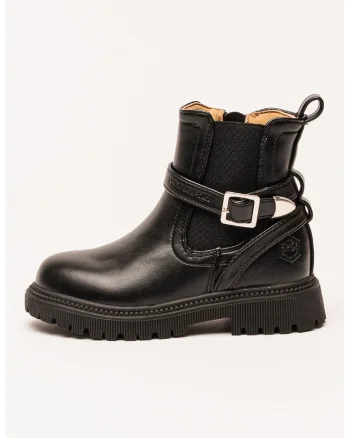 Ghete Chelsea de piele cu detaliu curea, Negru