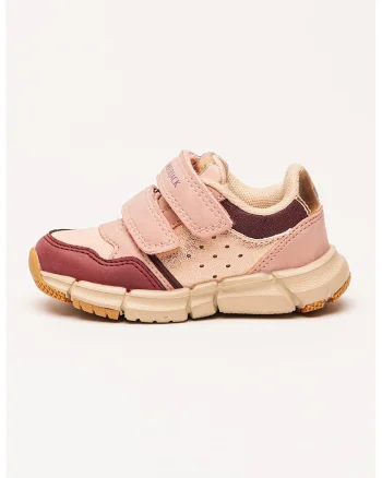 Pantofi sport de piele ecologica cu velcro, Roz deschis/Roz inchis