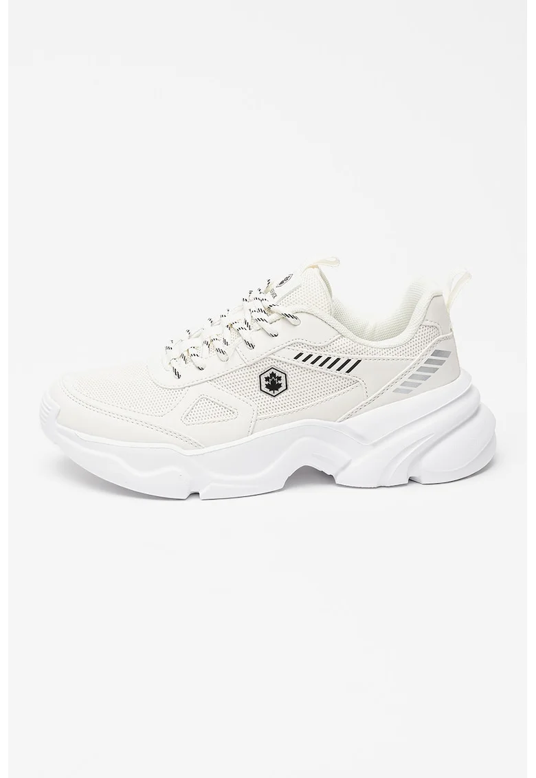 Pantofi sport cu aspect masiv si insertii de piele ecologica, Alb murdar