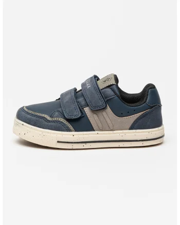 Pantofi sport low-cut cu velcro si piele intoarsa ecologica, Grej/Bleumarin