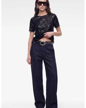 Tricou cu paiete, Negru/Argintiu