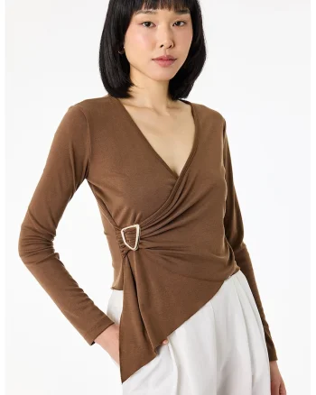 Bluza uni cu decolteu in V, Maro