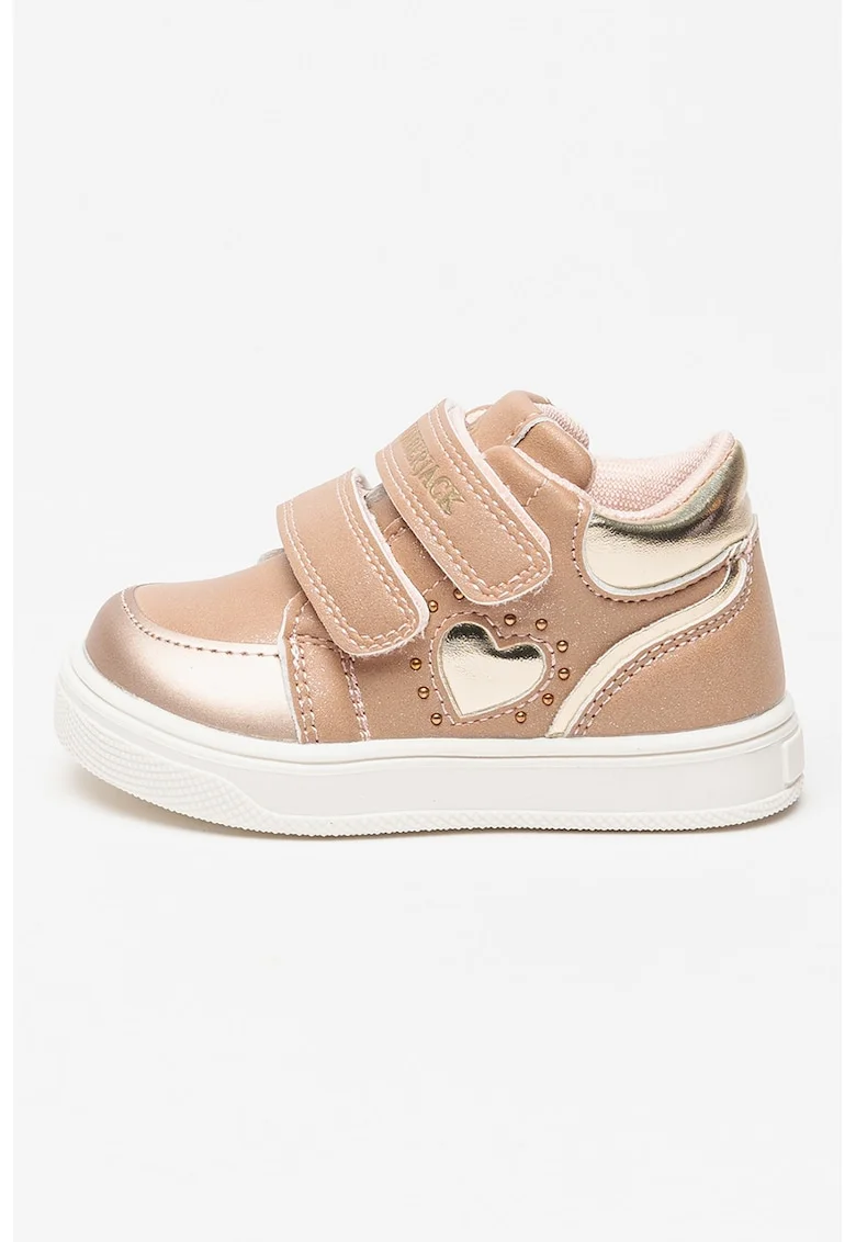 Pantofi sport de piele cu barete cu velcro, Roz prafuit/Argintiu
