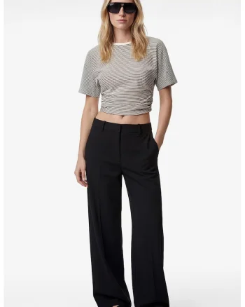 Tricou crop slim fit, Negru/Alb murdar