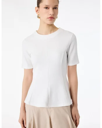 Bluza slim fit cu peplum, Ecru