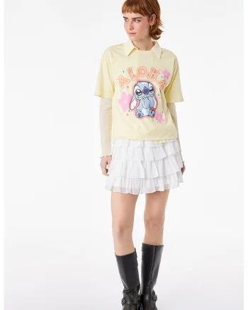 Tricou de bumbac cu imprimeu Stitch, Galben deschis